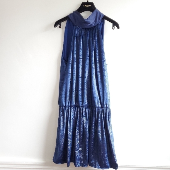 Ramy Brook Lori Metallic Velvet Blouson Navy Blue Cocktail Mini Dress NWT Large - Picture 13 of 17